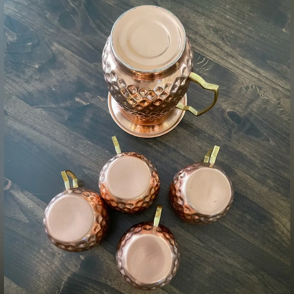 Hammered Copper Moscow Mule Pitcher and Mug Set